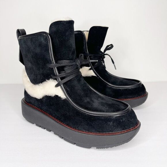 FITFLOP Nyssa Genuine Shearling Chukka Boot in Black  - Picture 1 of 10